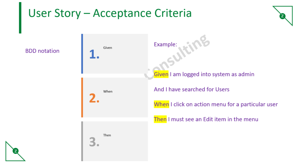 User Story Acceptance Criteria
